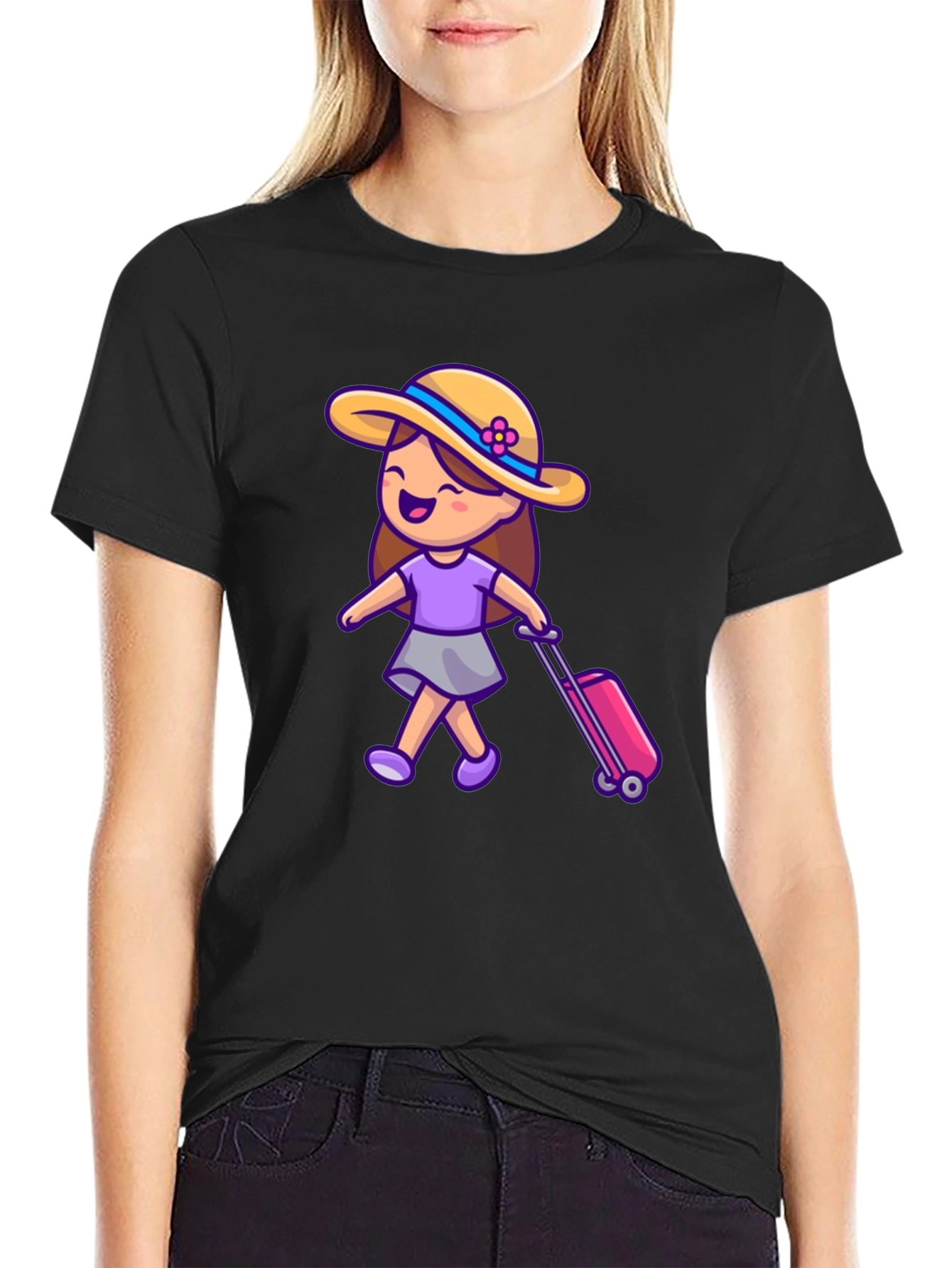 Travel Girl Graphic T-Shirt - Black Cotton Tee