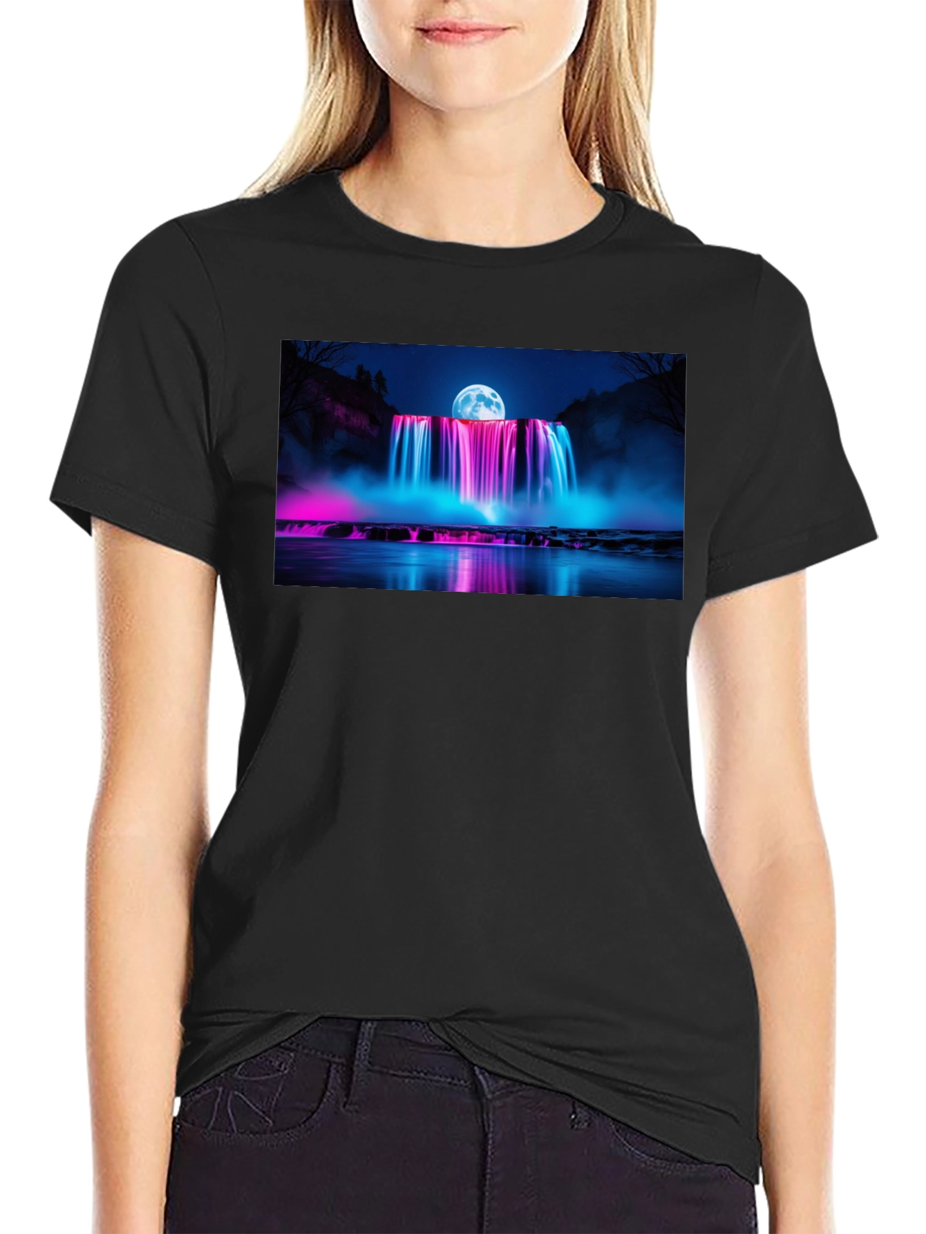 Neon Waterfall T-Shirt - Nightscape Design