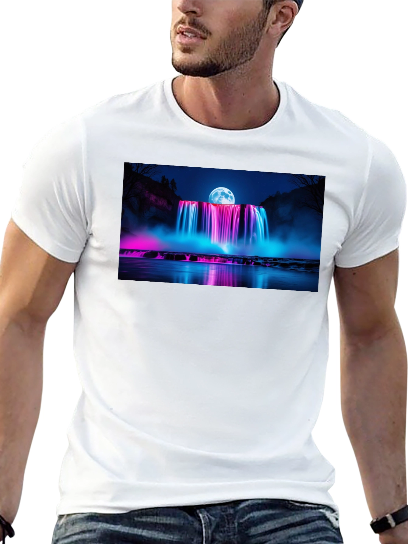 Neon Waterfall T-Shirt - Nightscape Design