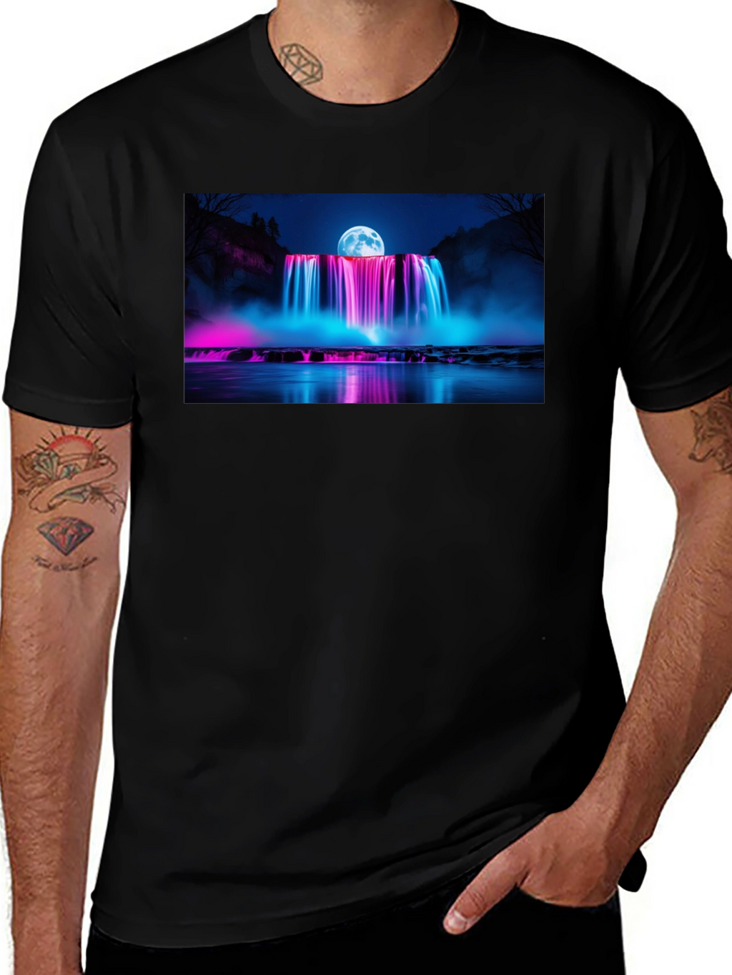Neon Waterfall T-Shirt - Nightscape Design