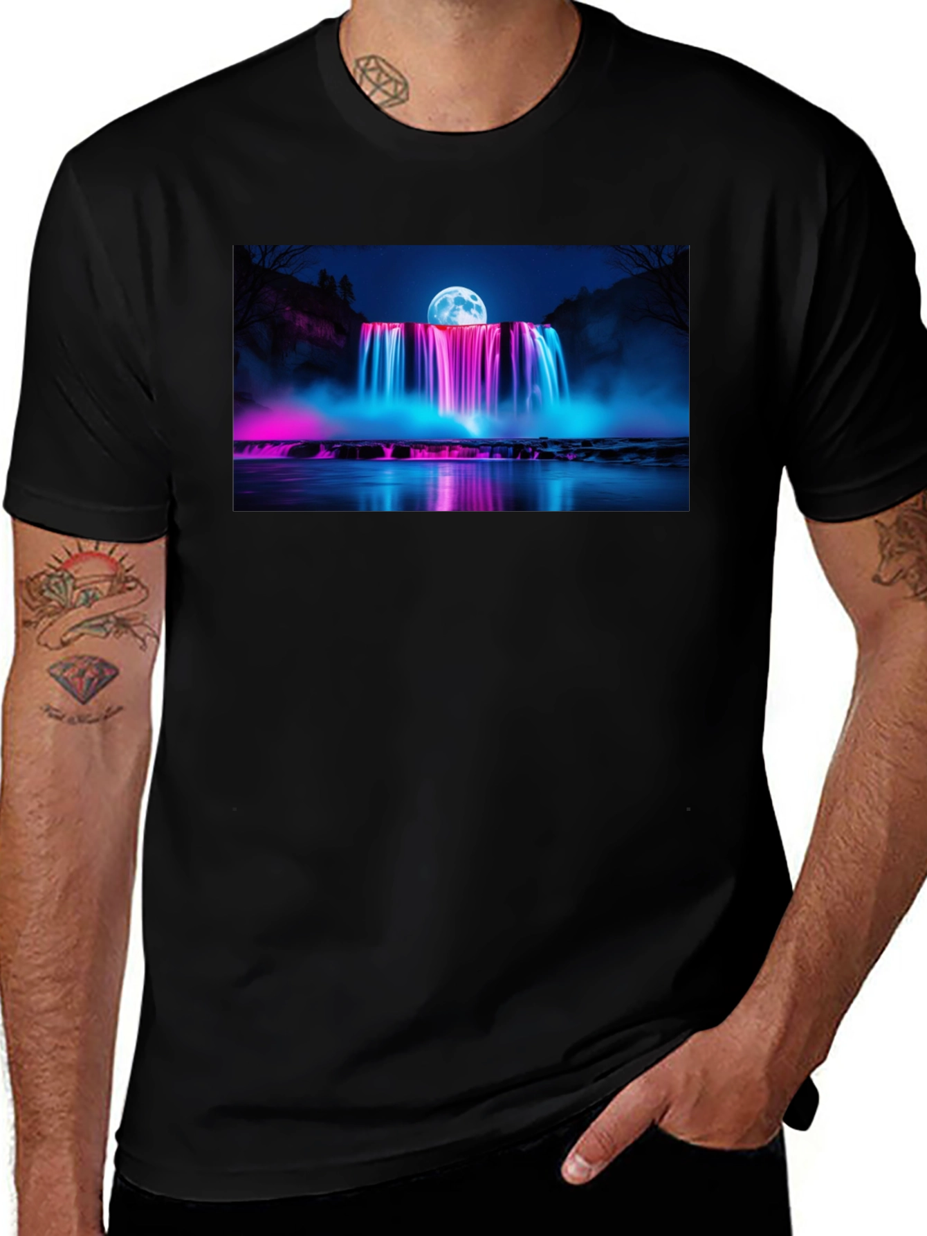 Neon Waterfall T-Shirt - Nightscape Design