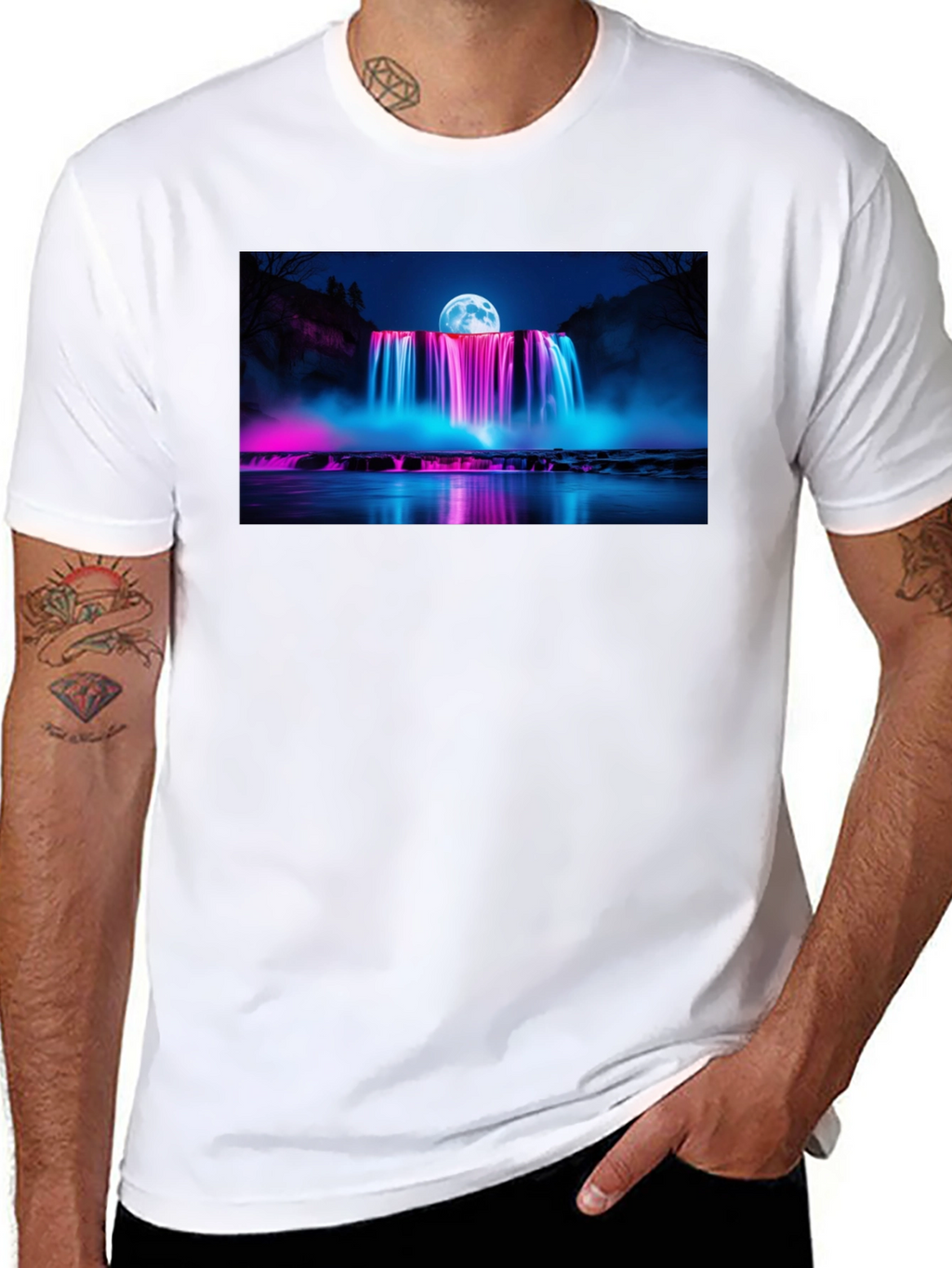 Neon Waterfall T-Shirt - Nightscape Design