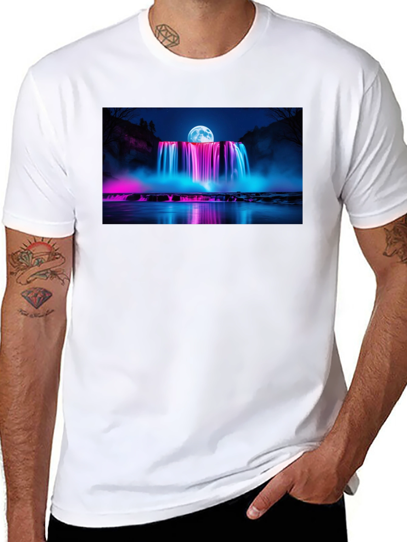 Neon Waterfall T-Shirt - Nightscape Design