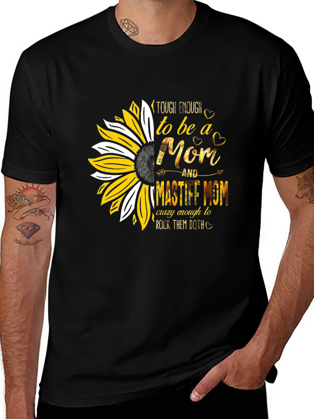 Tough Enough Mastiff Mom Sunflower Graphic T-Shirt