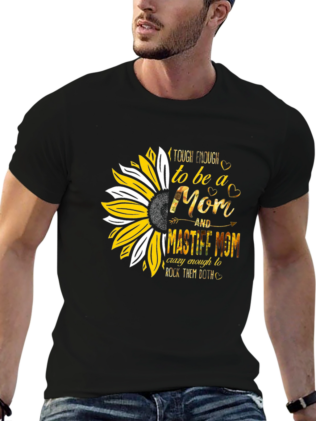 Tough Enough Mastiff Mom Sunflower Graphic T-Shirt