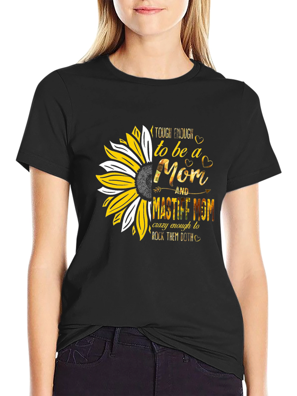 Tough Enough Mastiff Mom Sunflower Graphic T-Shirt