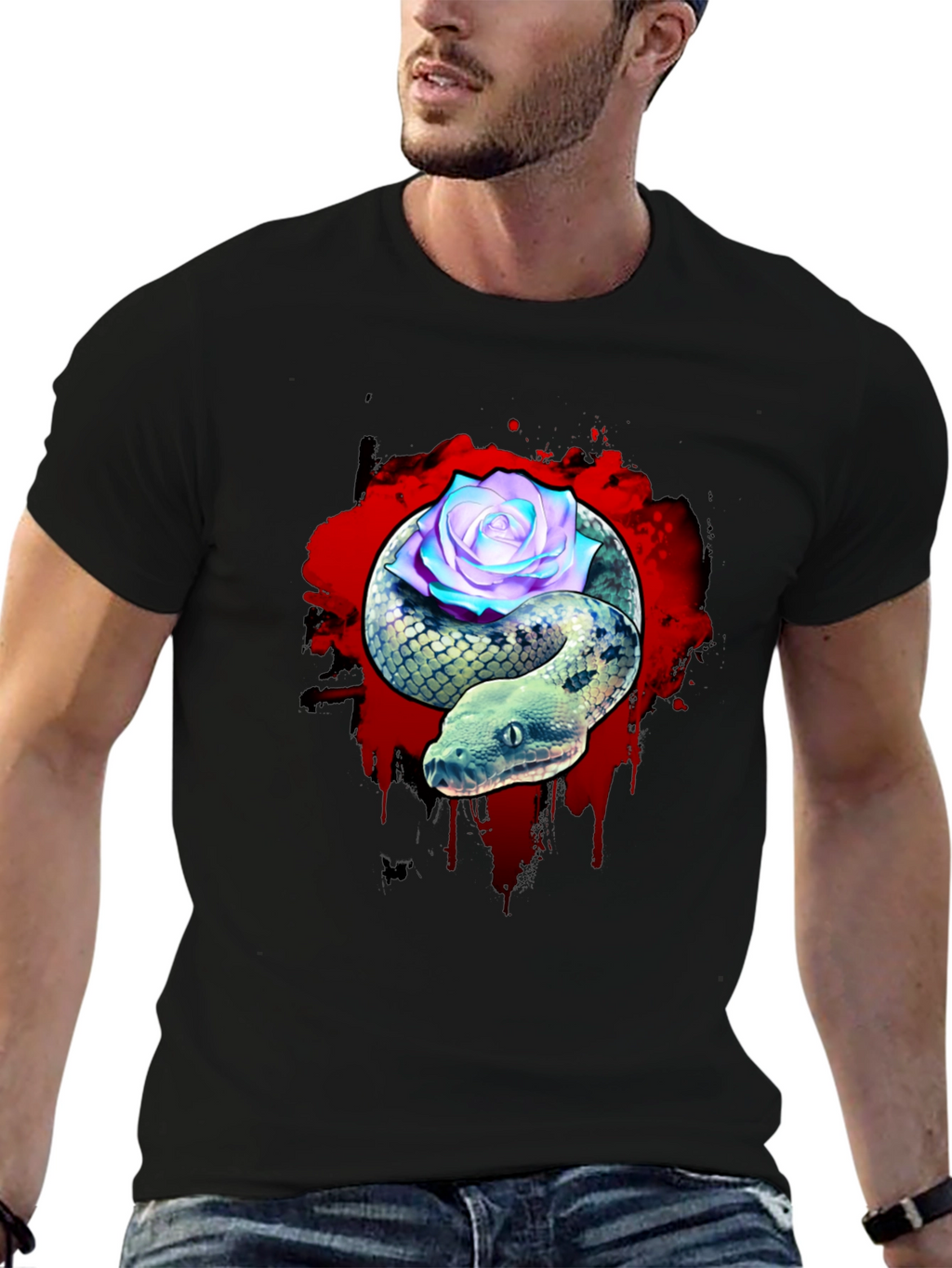 Snake and Rose Graphic T-Shirt - Unique Design