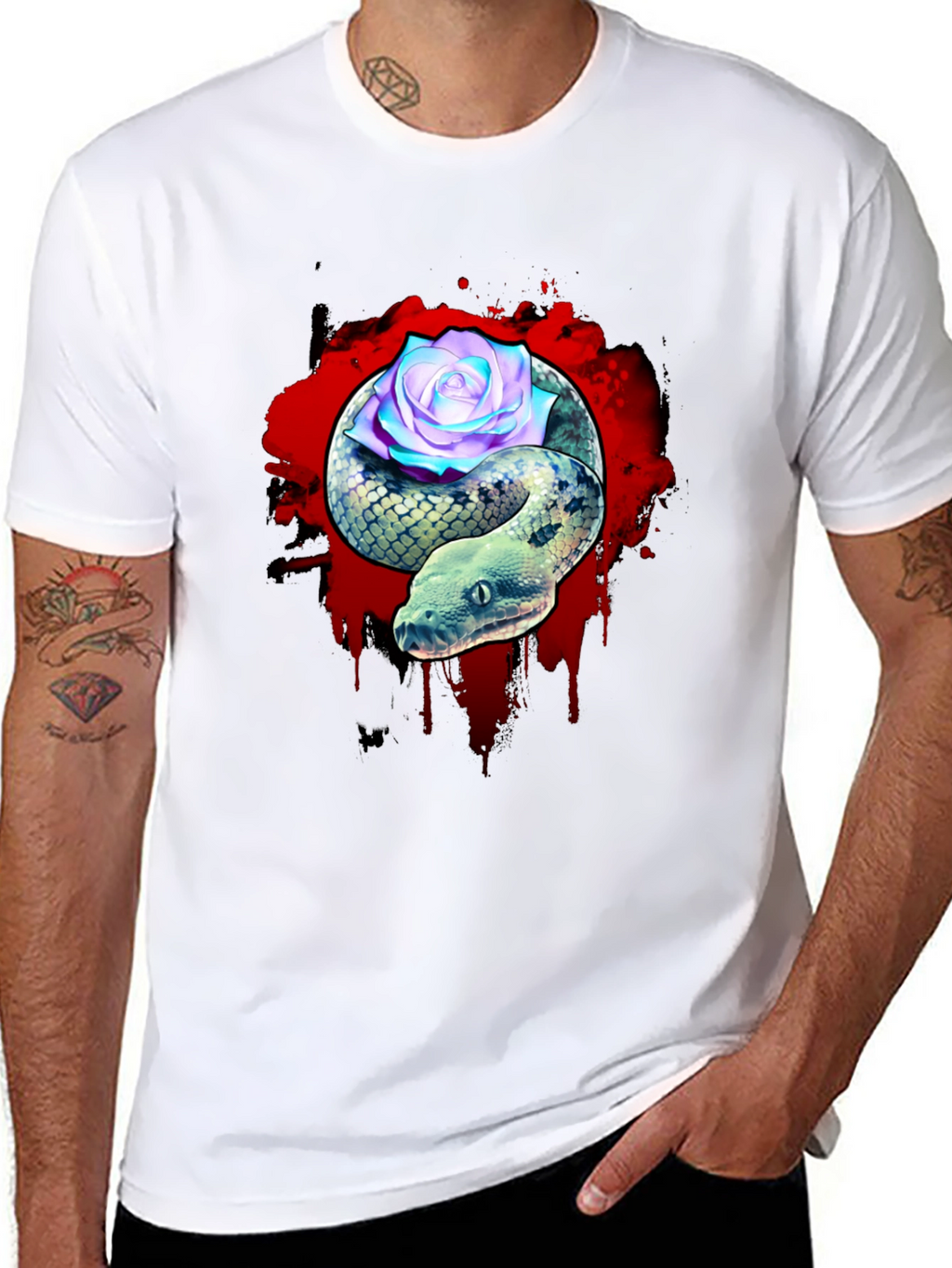 Snake and Rose Graphic T-Shirt - Unique Design