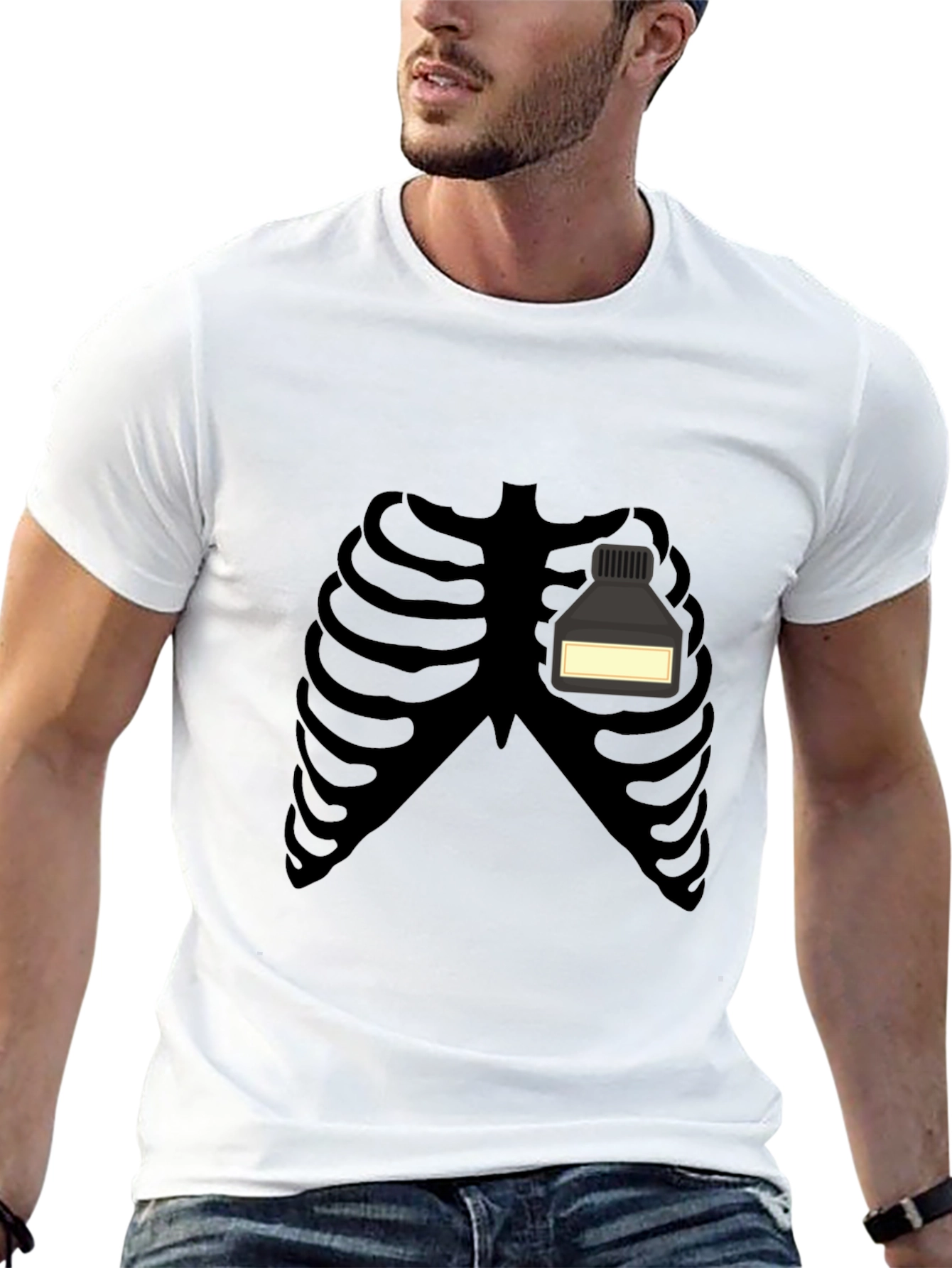 Skeleton Rib Cage Ink Bottle Funny Graphic T-Shirt