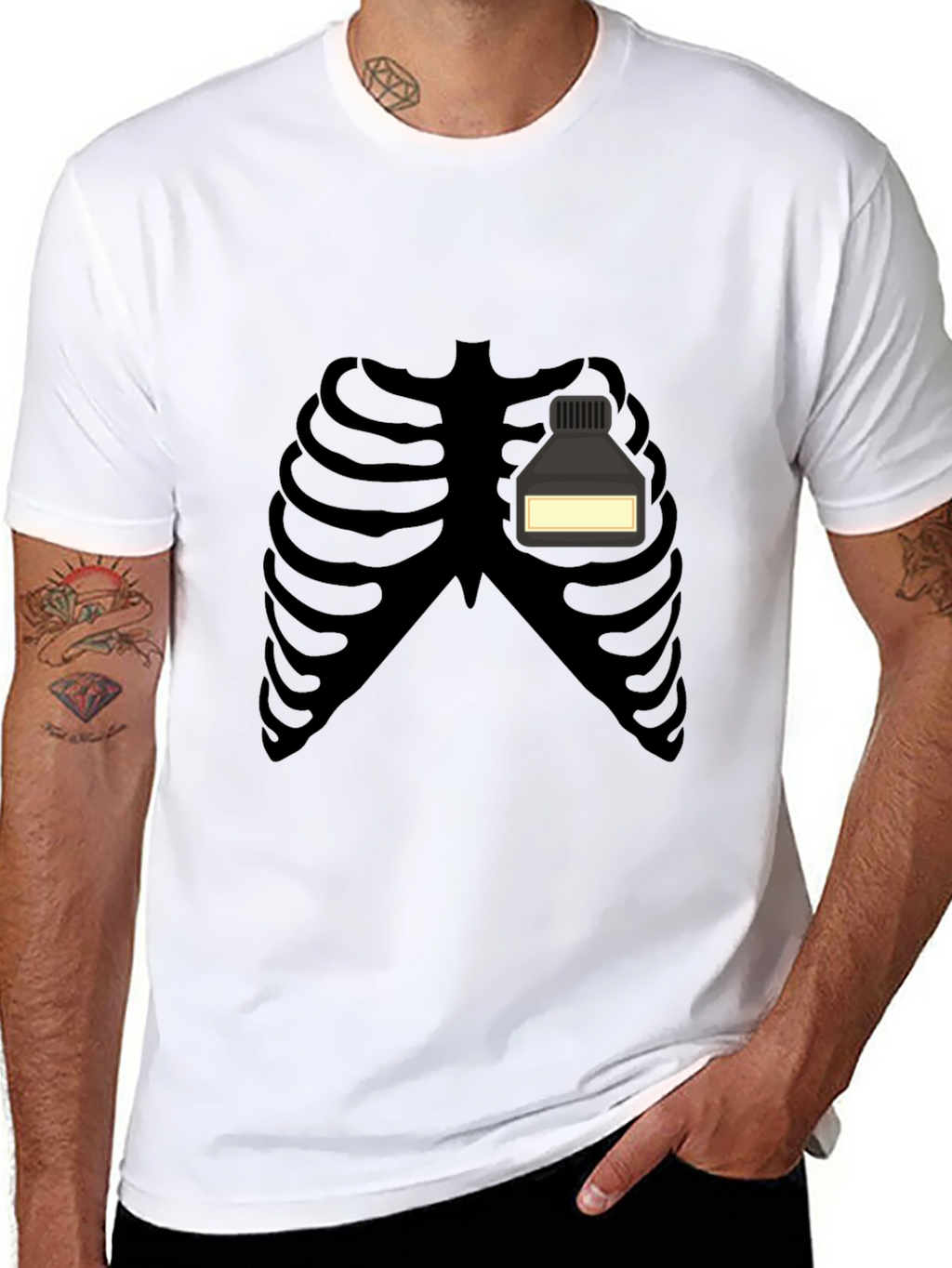 Skeleton Rib Cage Ink Bottle Funny Graphic T-Shirt