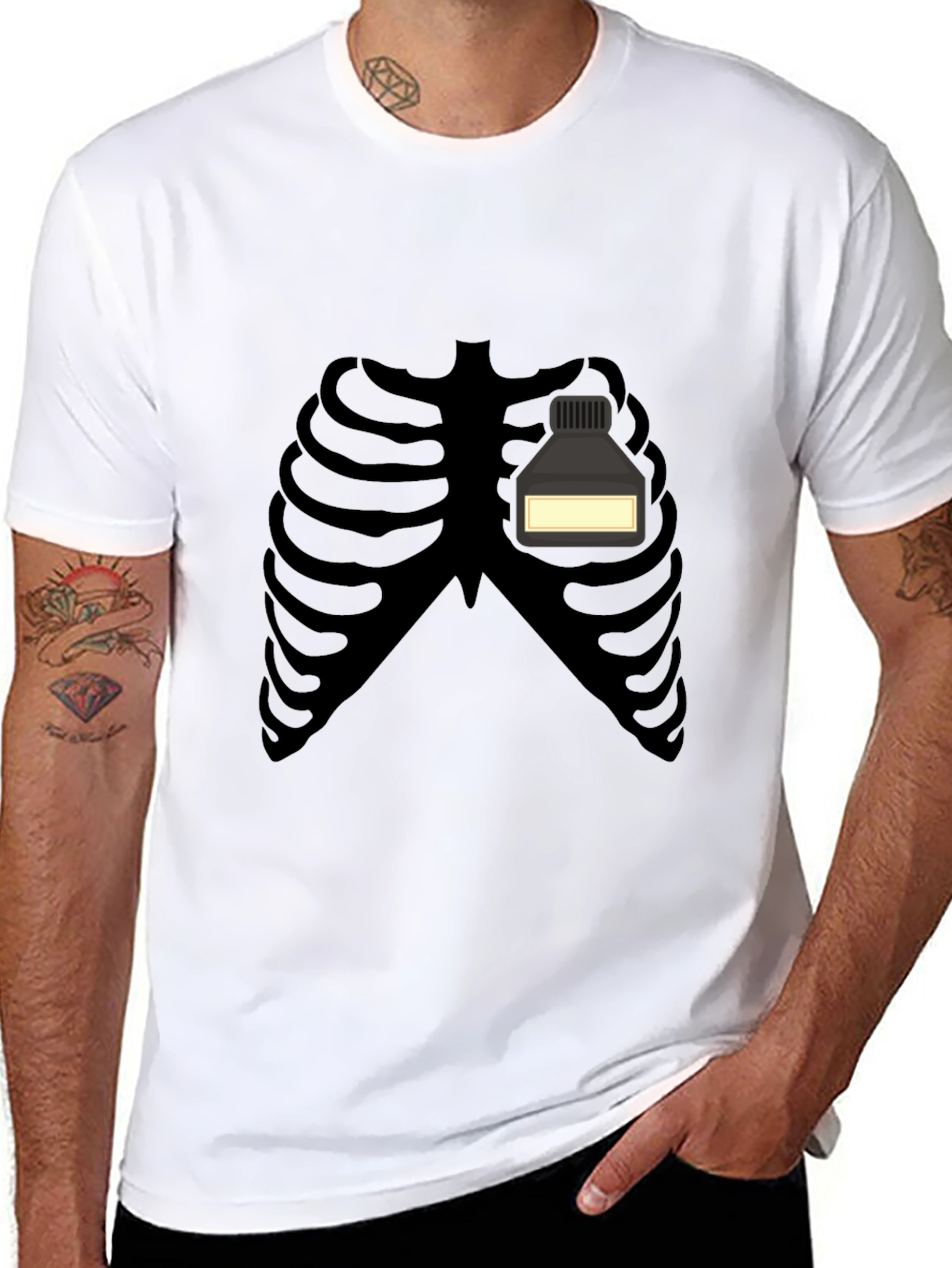 Skeleton Rib Cage Ink Bottle Funny Graphic T-Shirt