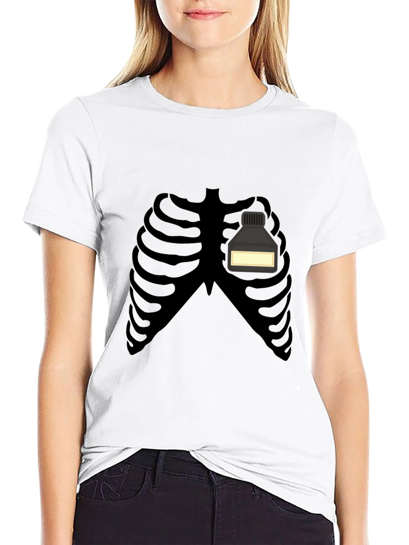 Skeleton Rib Cage Ink Bottle Funny Graphic T-Shirt