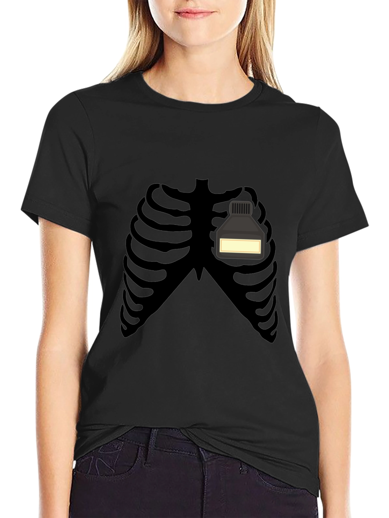 Skeleton Rib Cage Ink Bottle Funny Graphic T-Shirt