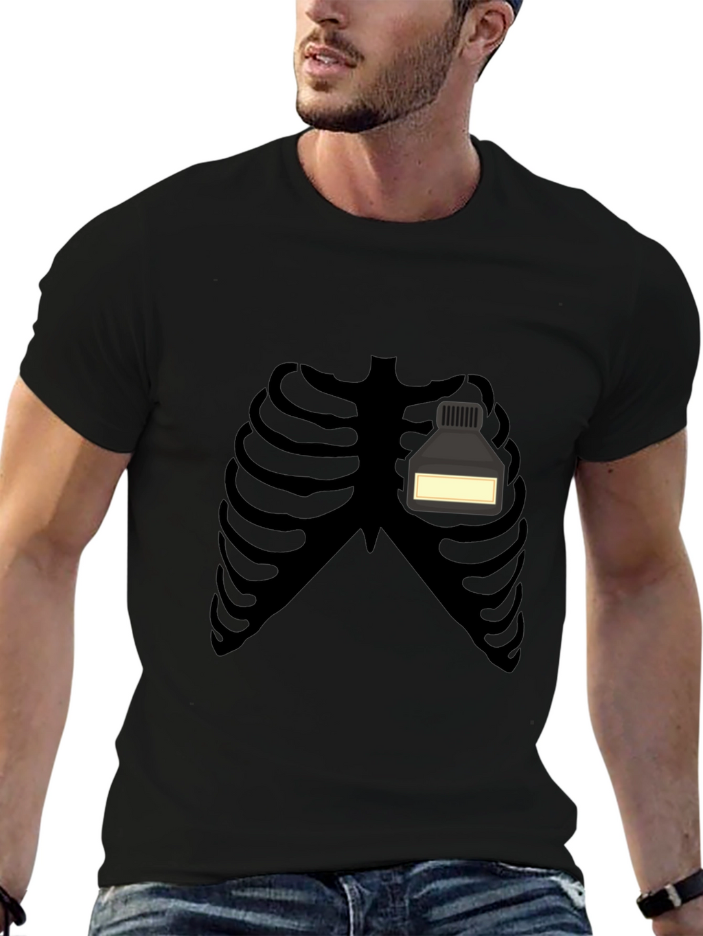 Skeleton Rib Cage Ink Bottle Funny Graphic T-Shirt
