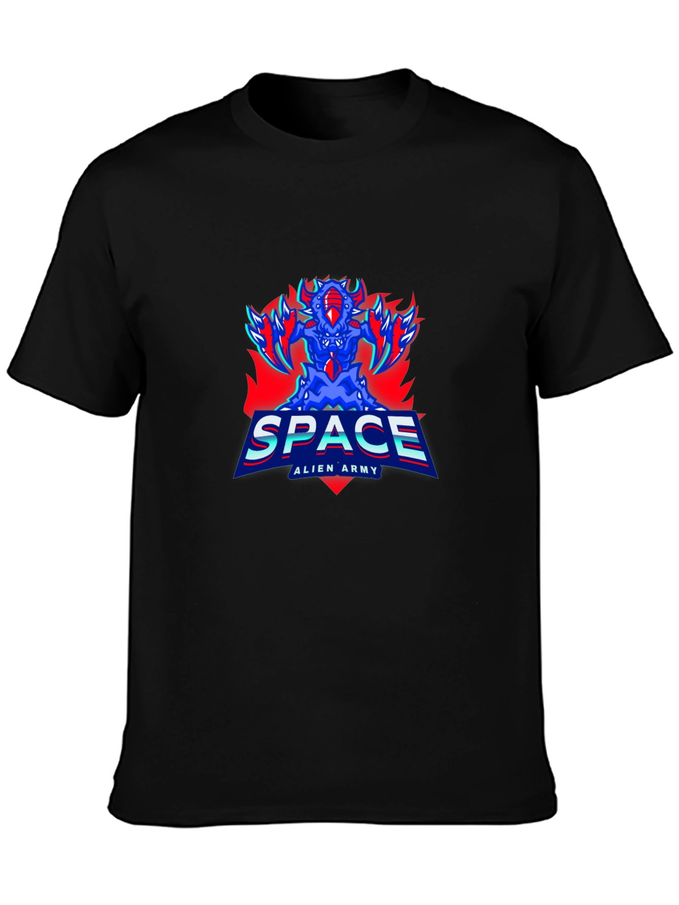 Space Alien Army Graphic Tee - Mens Black T-Shirt