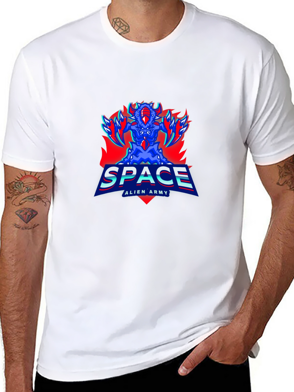 Space Alien Army Graphic Tee - Mens Black T-Shirt