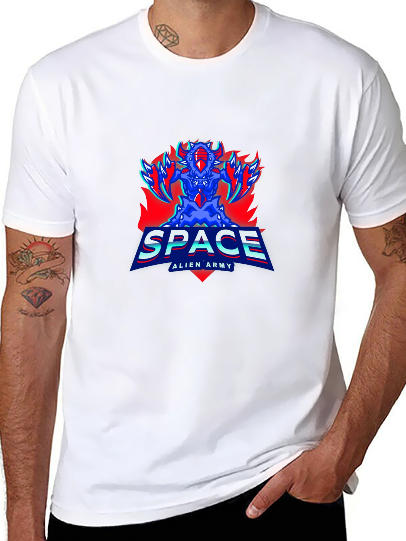 Space Alien Army Graphic Tee - Mens Black T-Shirt