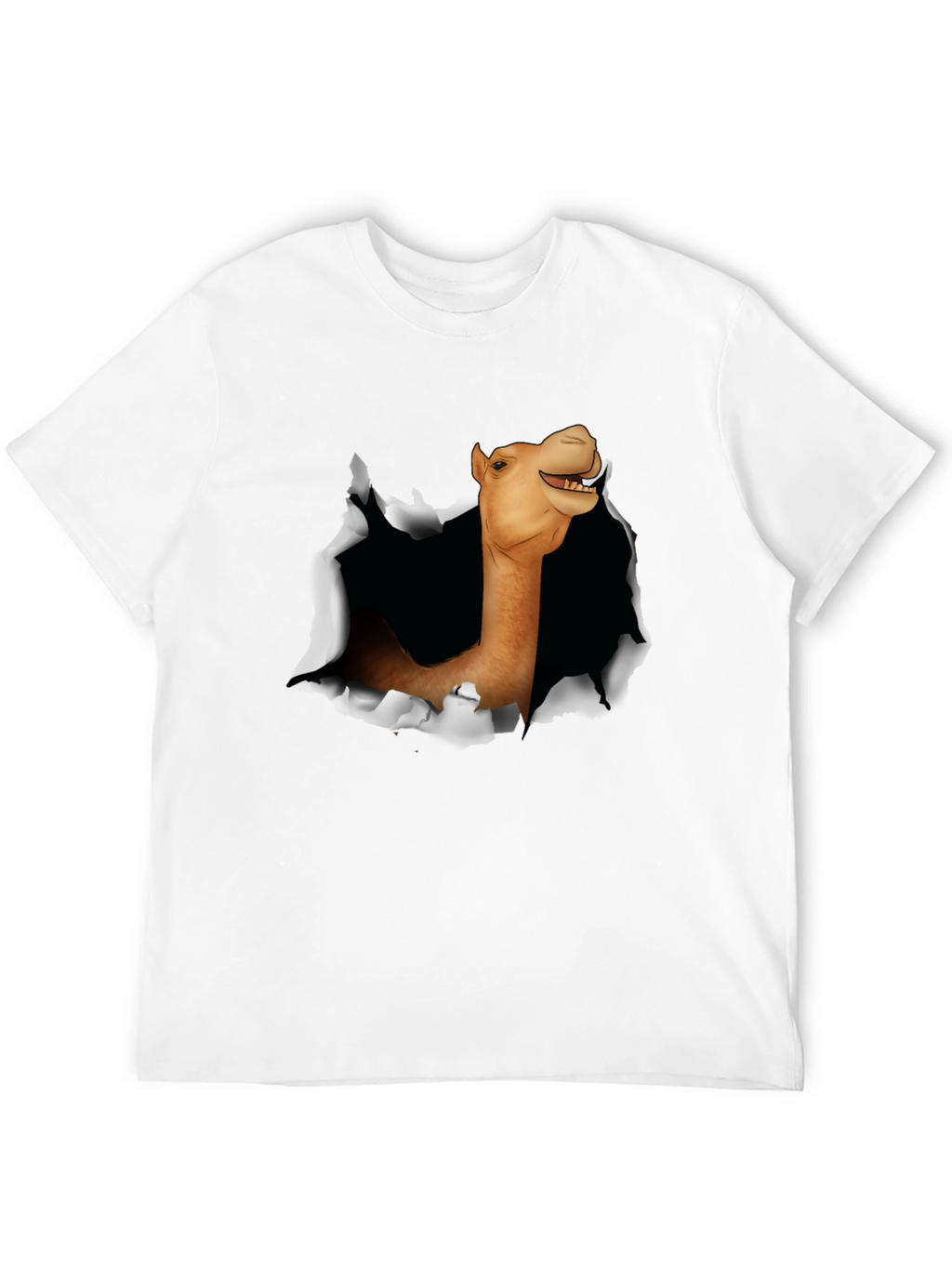 Camel Head Ripping Through Black T-Shirt
