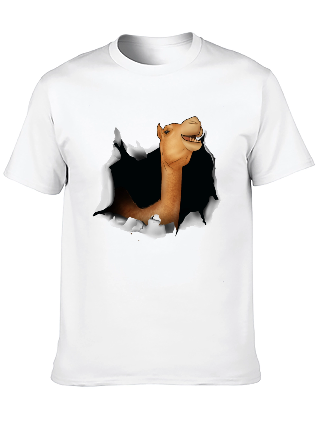 Camel Head Ripping Through Black T-Shirt