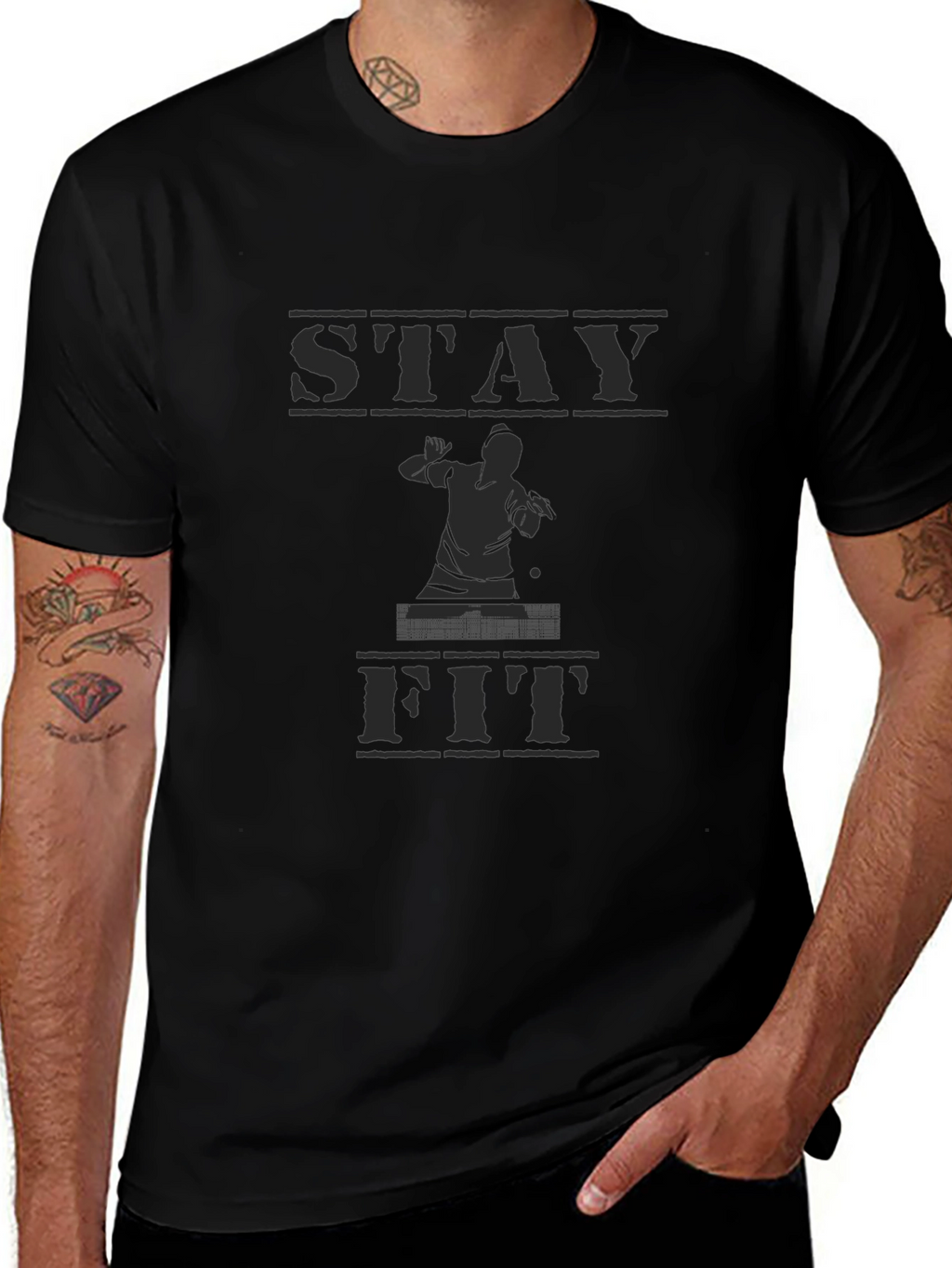 Stay Fit Black Graphic Tee
