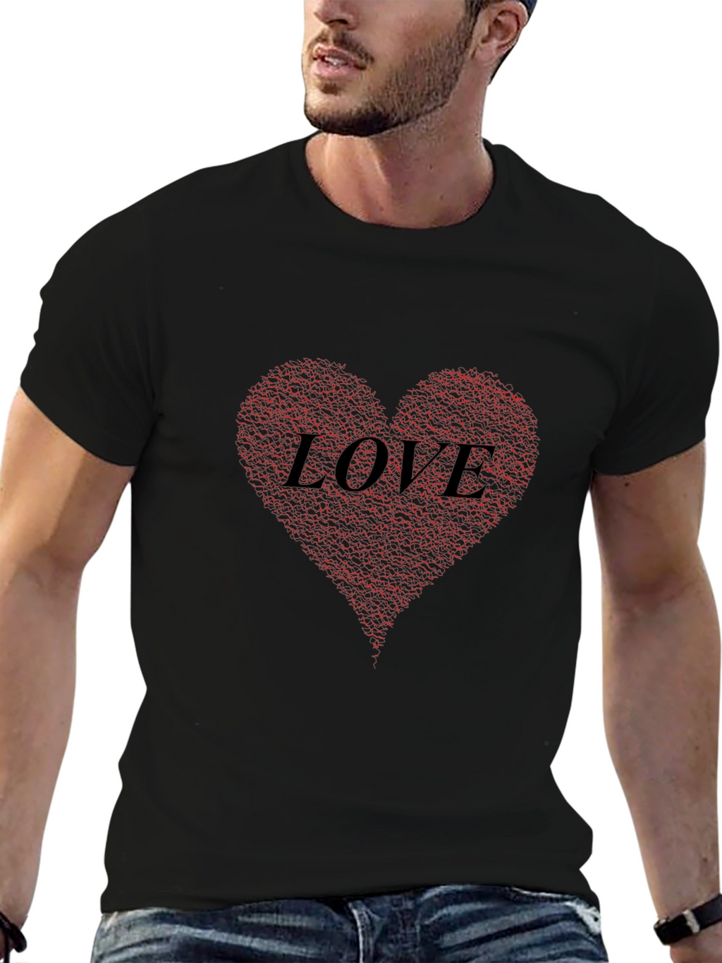 Love Heart Print Black T-Shirt
