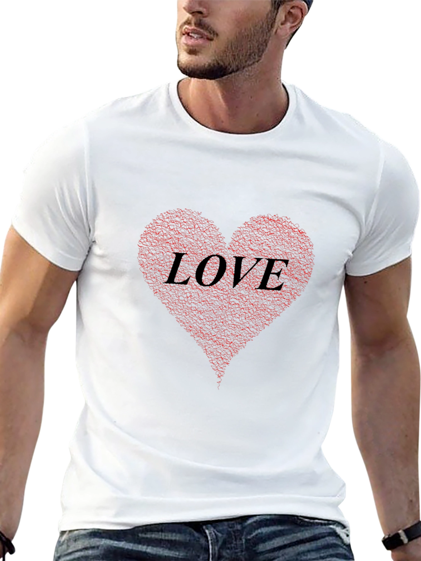 Love Heart Print Black T-Shirt
