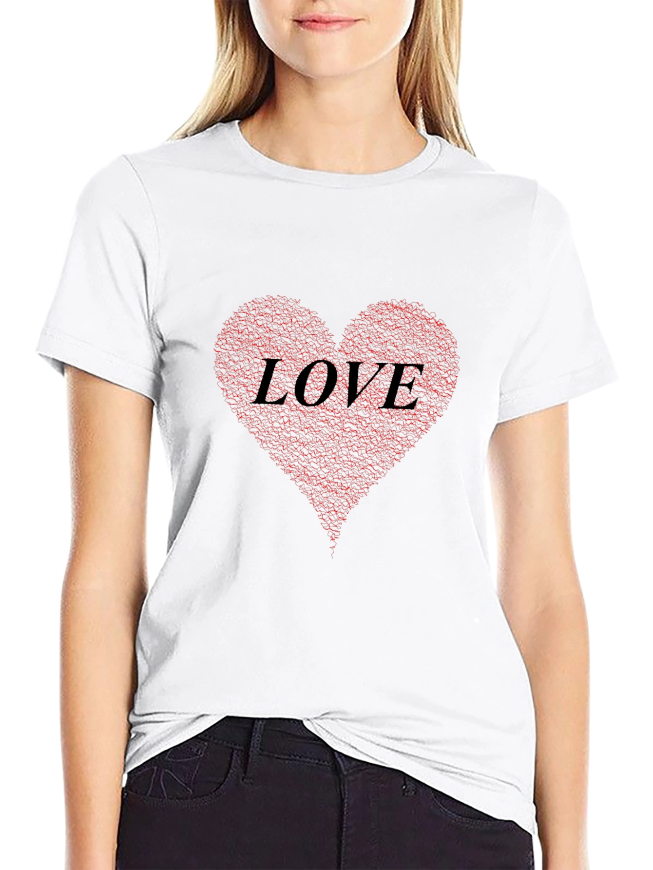 Love Heart Print Black T-Shirt