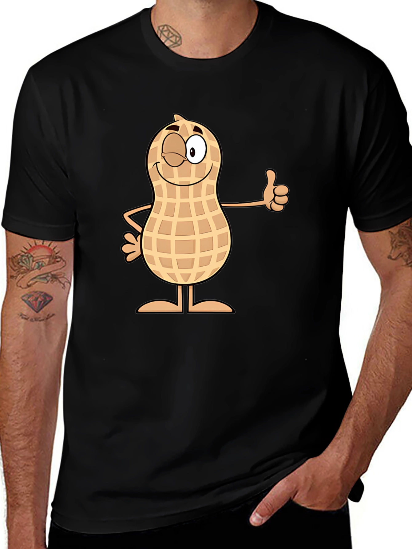 Funny Peanut Cartoon Black T-Shirt