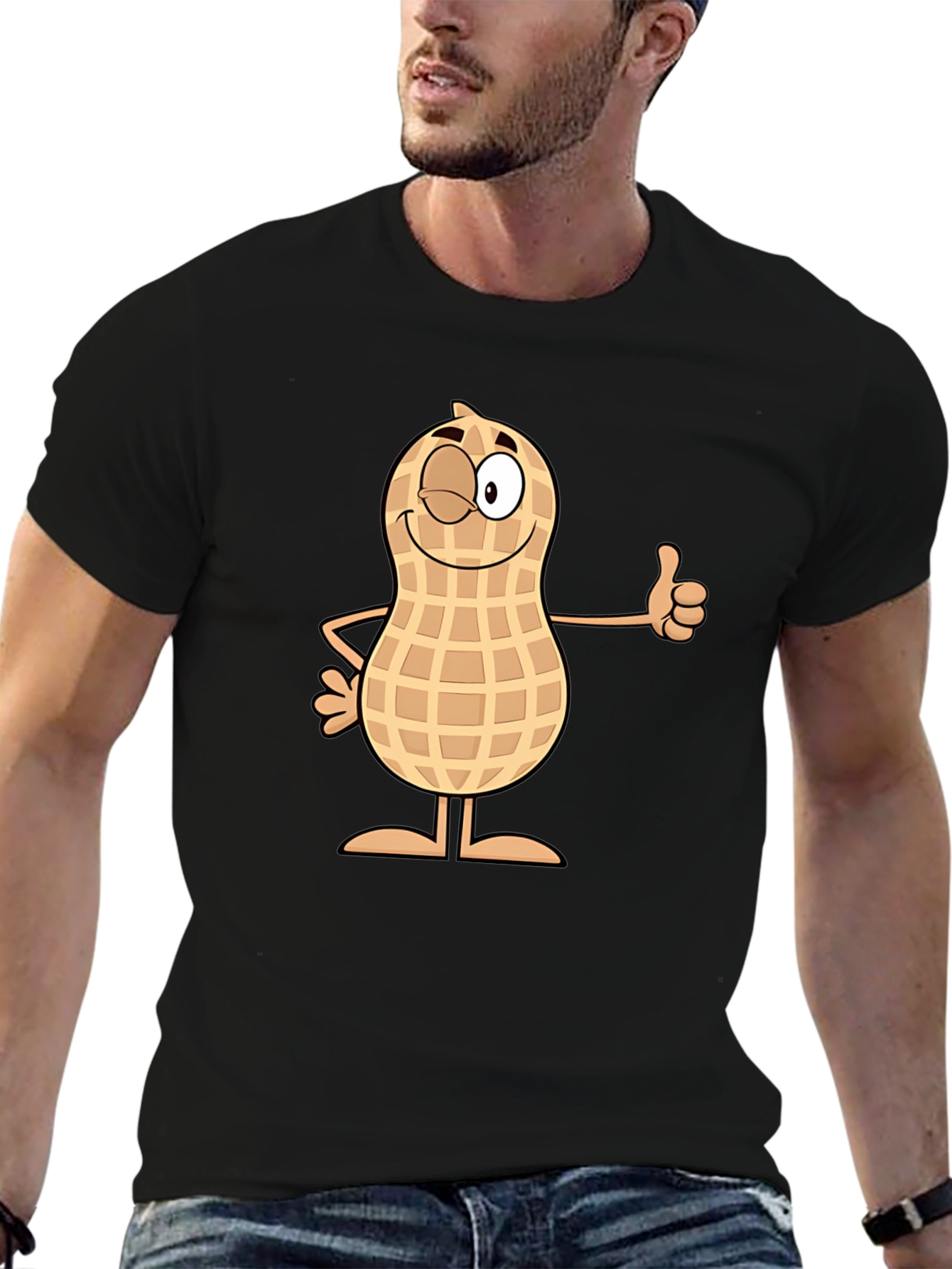 Funny Peanut Cartoon Black T-Shirt
