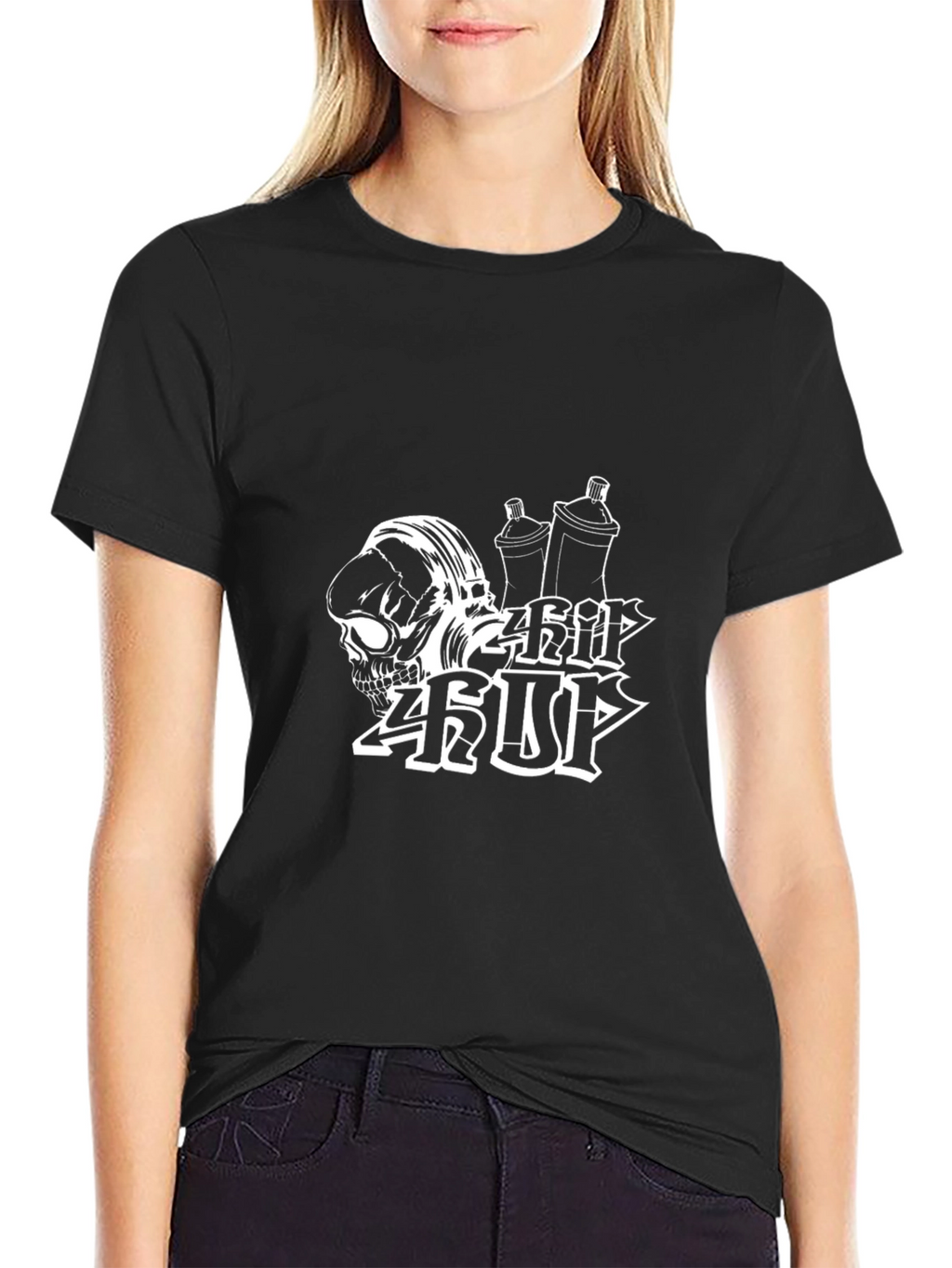 Urban Style Black Graphic Tee - Skull & Graffiti