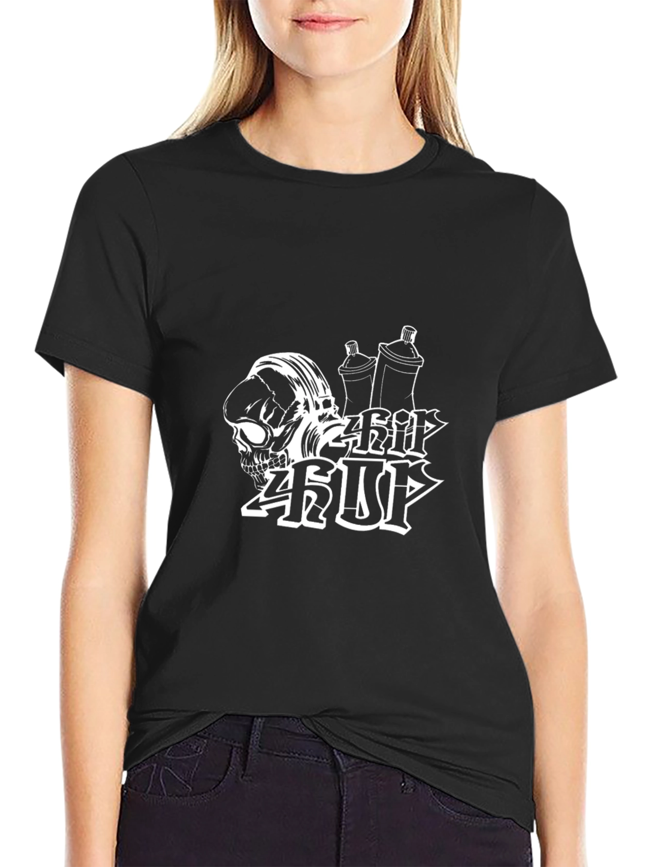 Urban Style Black Graphic Tee - Skull & Graffiti