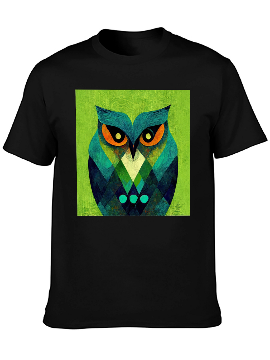 Geometric Owl Graphic Tee - Black Cotton Blend