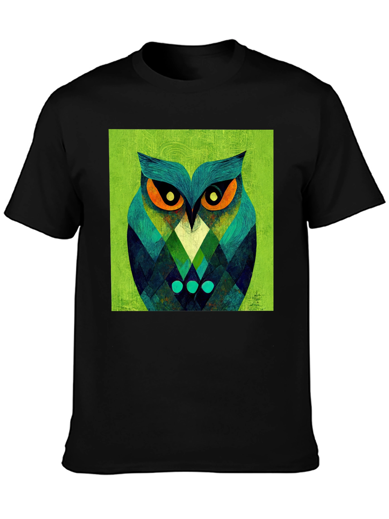 Geometric Owl Graphic Tee - Black Cotton Blend