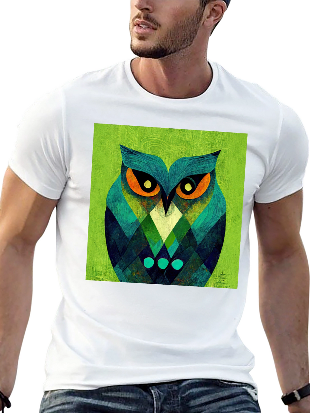 Geometric Owl Graphic Tee - Black Cotton Blend