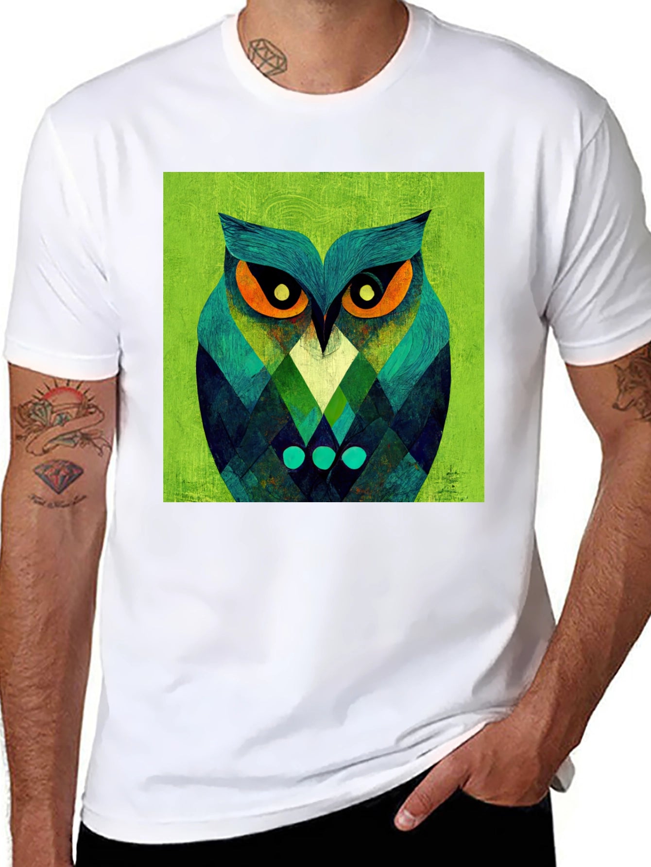 Geometric Owl Graphic Tee - Black Cotton Blend