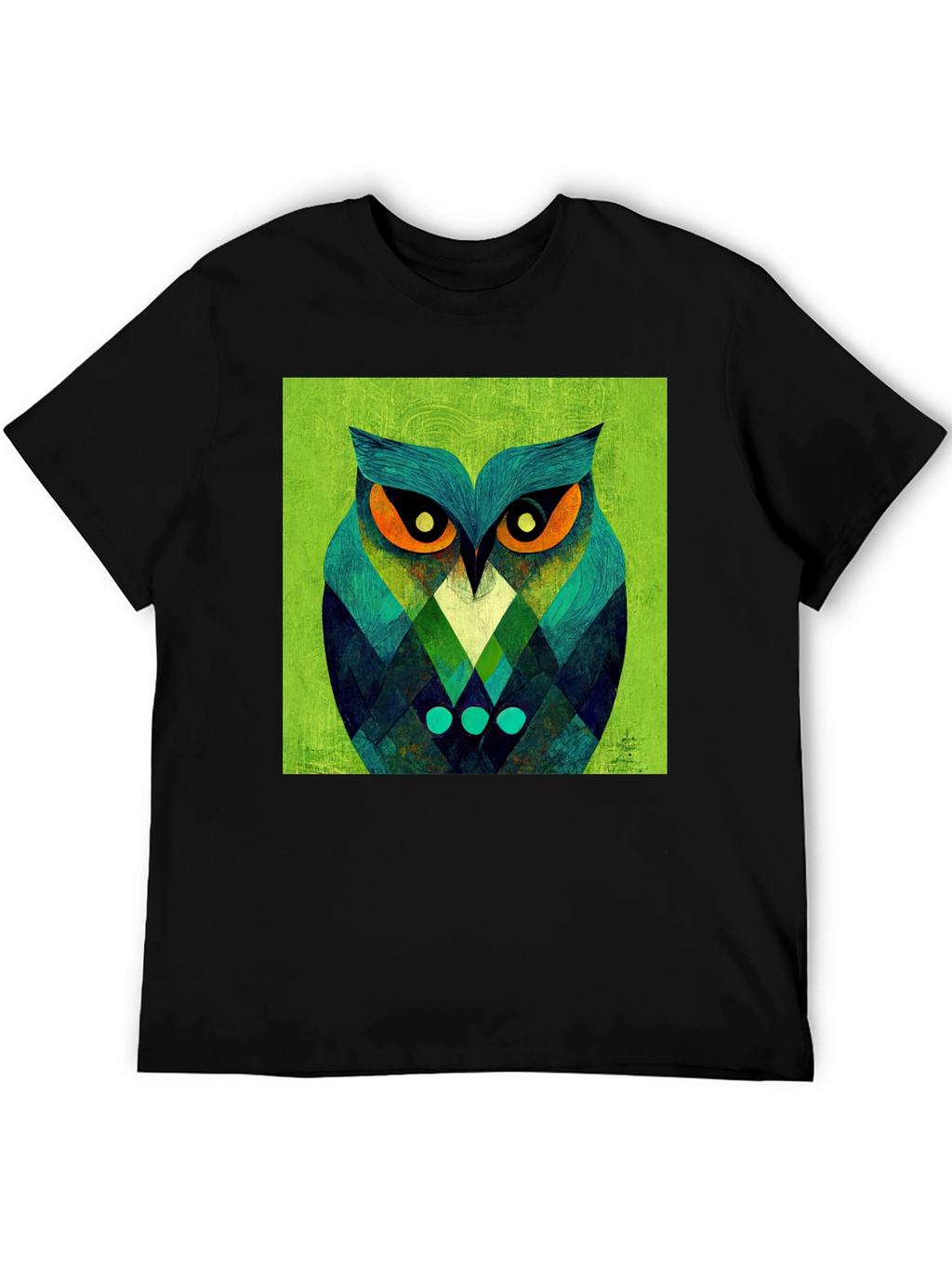 Geometric Owl Graphic Tee - Black Cotton Blend