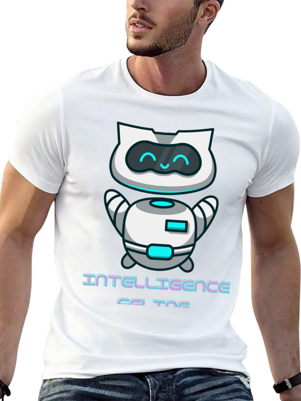 Intelligent Cat Bot Graphic T-Shirt