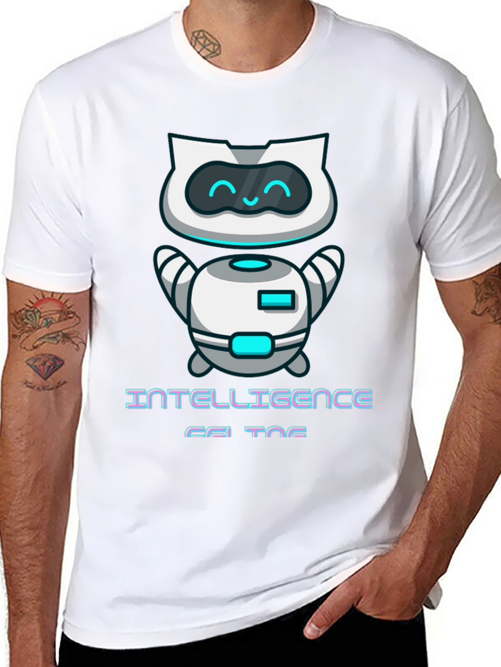 Intelligent Cat Bot Graphic T-Shirt