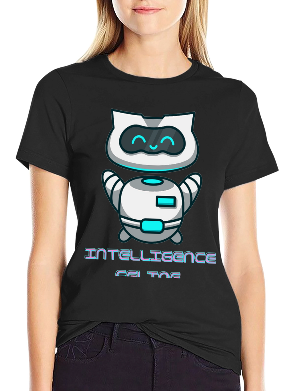 Intelligent Cat Bot Graphic T-Shirt