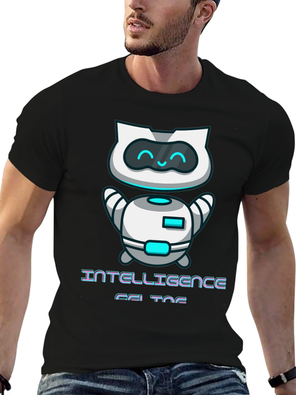 Intelligent Cat Bot Graphic T-Shirt