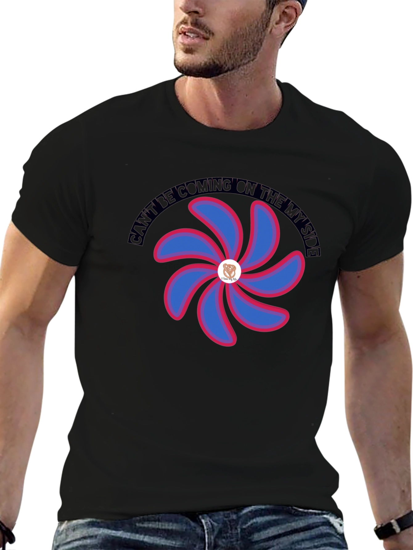 Graphic T-Shirt with Floral Pinwheel Design