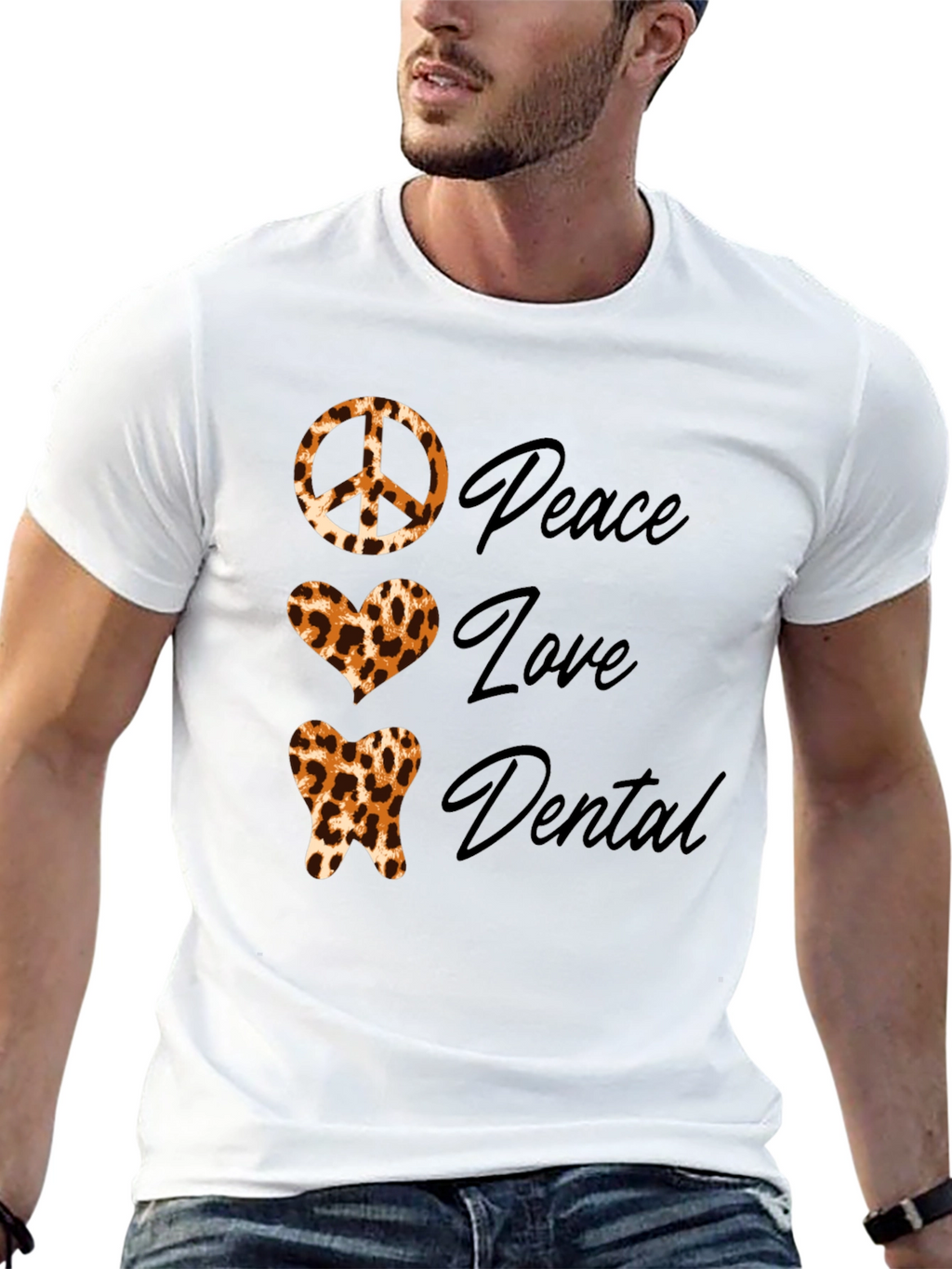 Peace Love Dental Leopard Print T-Shirt