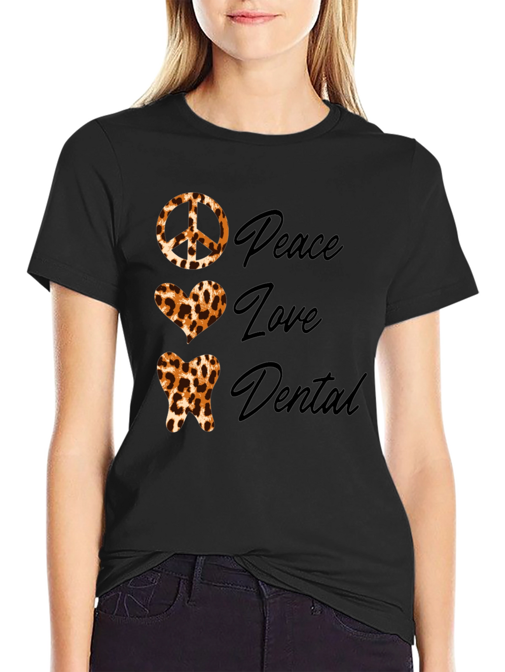 Peace Love Dental Leopard Print T-Shirt