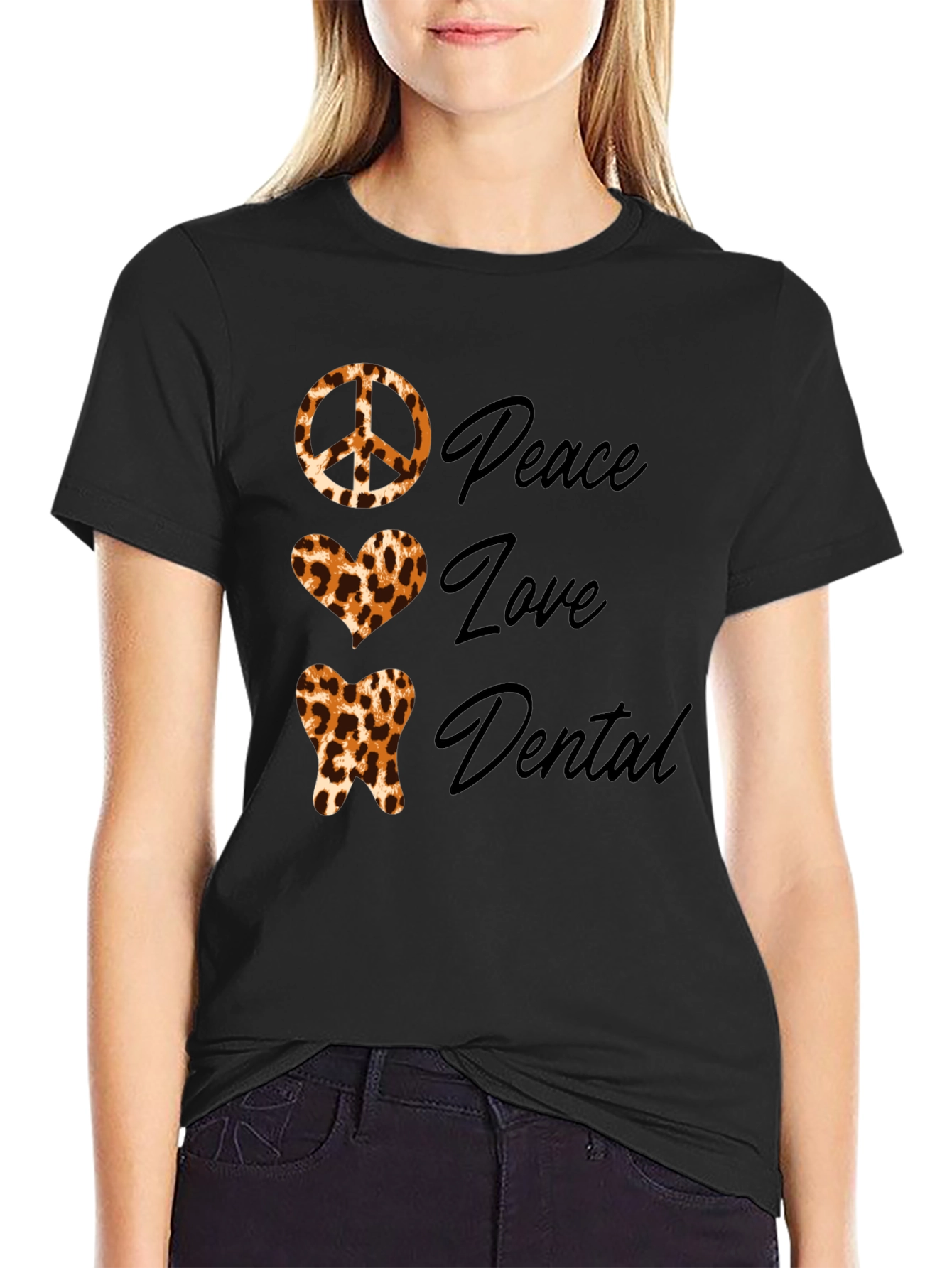 Peace Love Dental Leopard Print T-Shirt