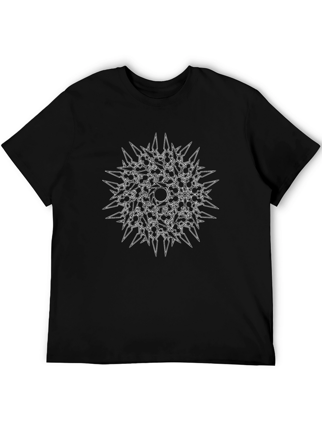 Edgy Black T-Shirt with Spiked Mandala Design