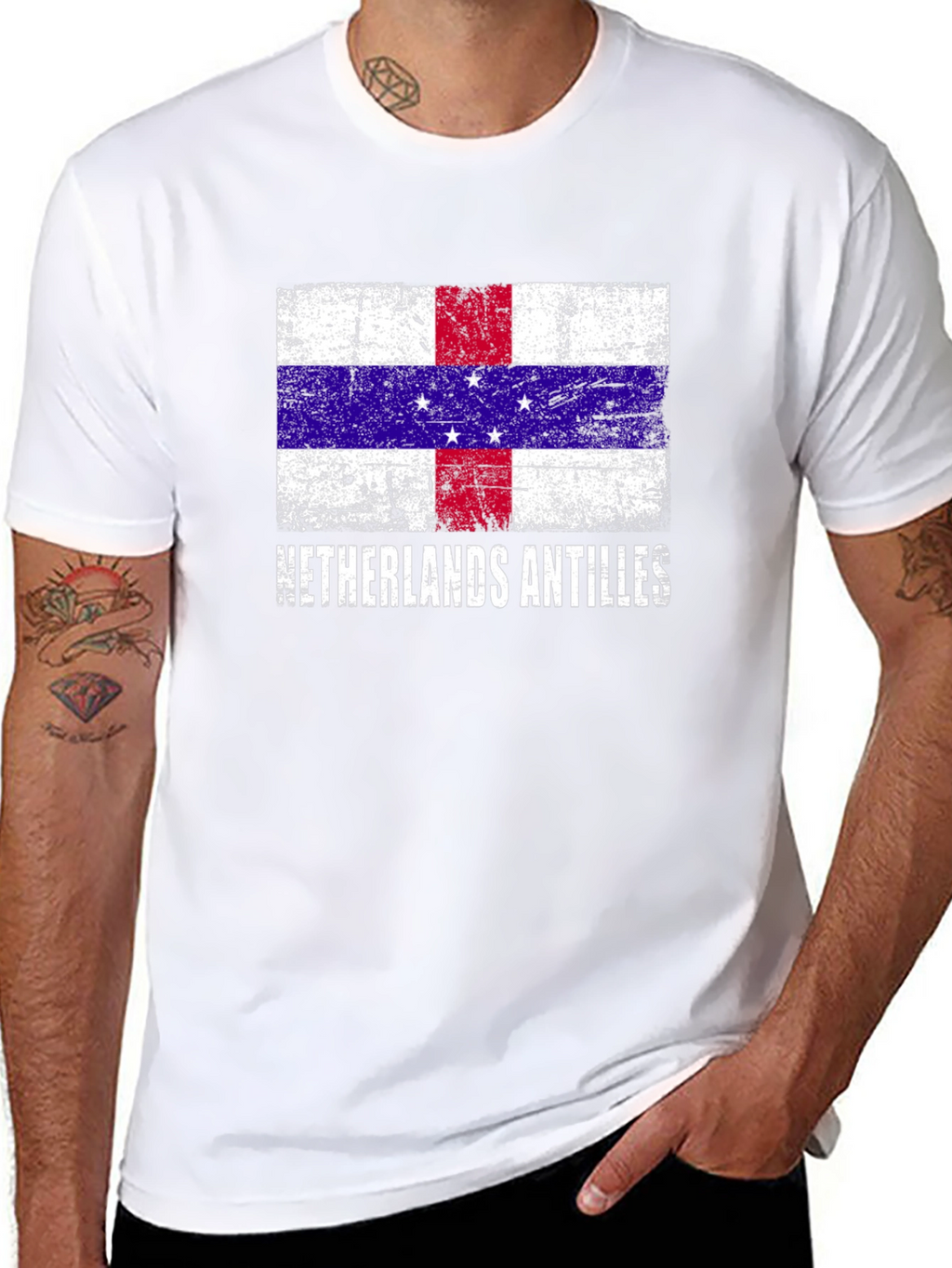 Netherlands Antilles Flag Distressed T-Shirt