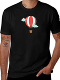 Cartoon Hot Air Balloon Black T-Shirt