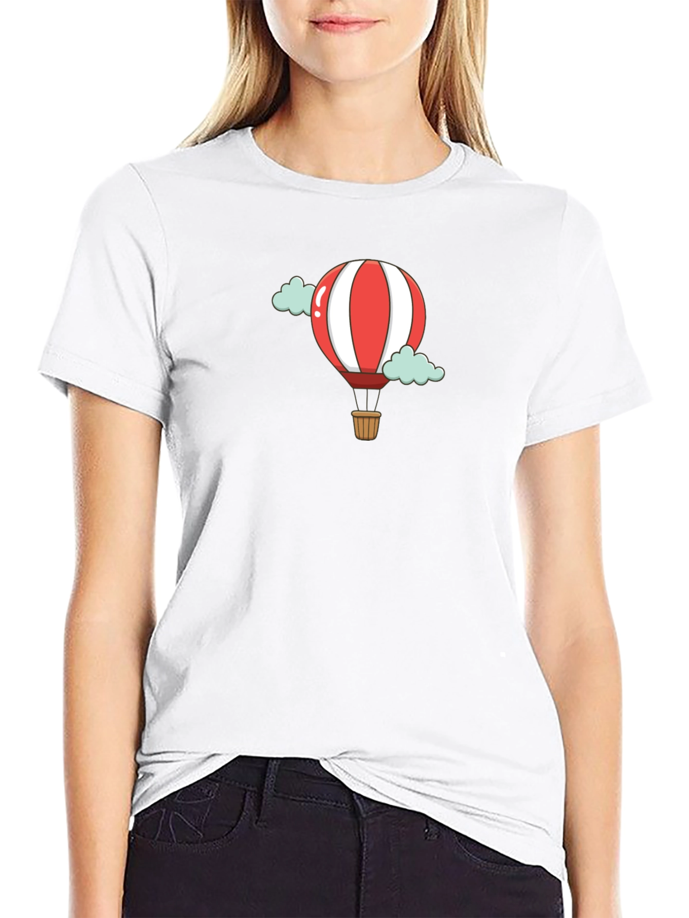 Cartoon Hot Air Balloon Black T-Shirt
