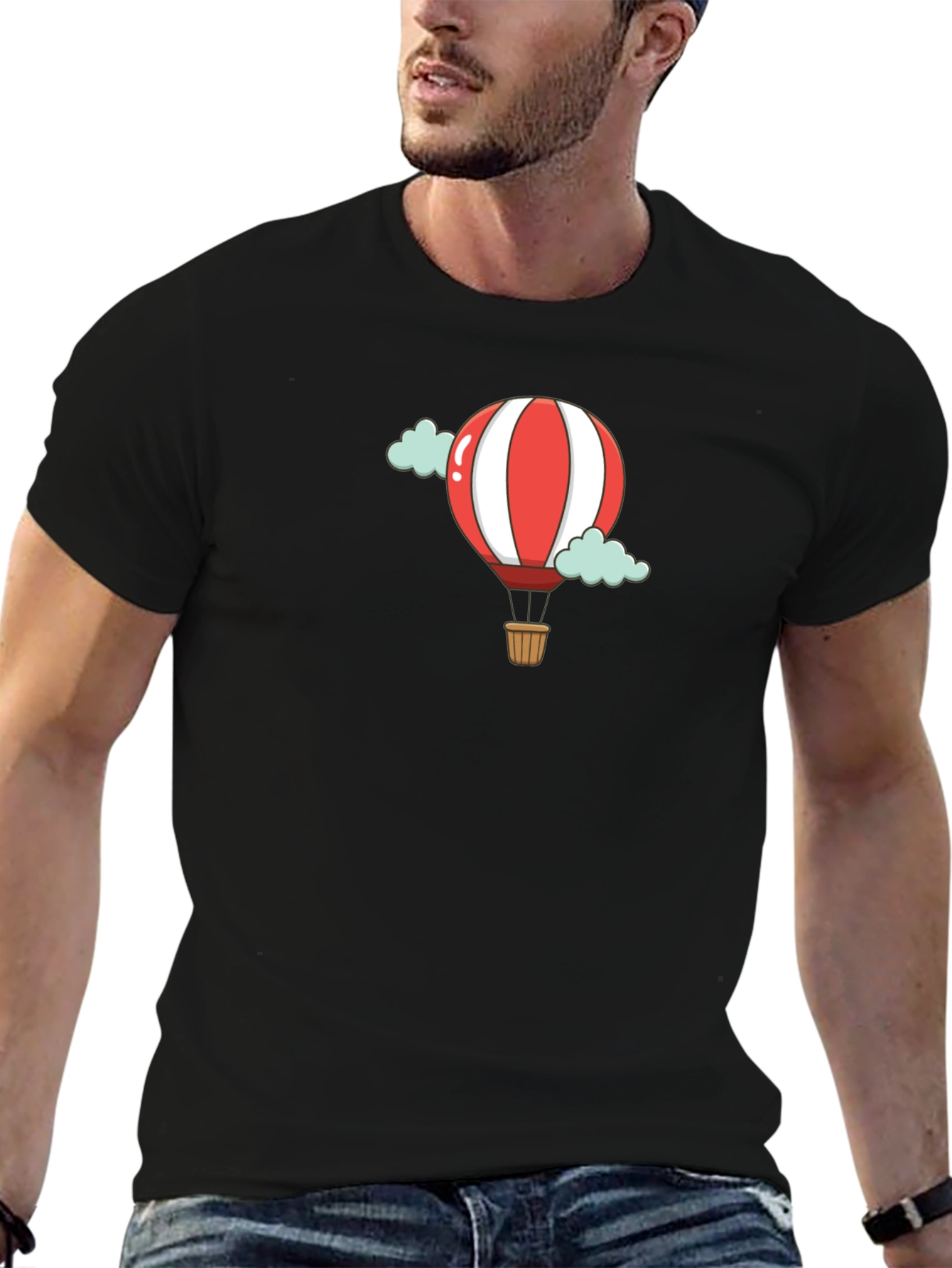 Cartoon Hot Air Balloon Black T-Shirt