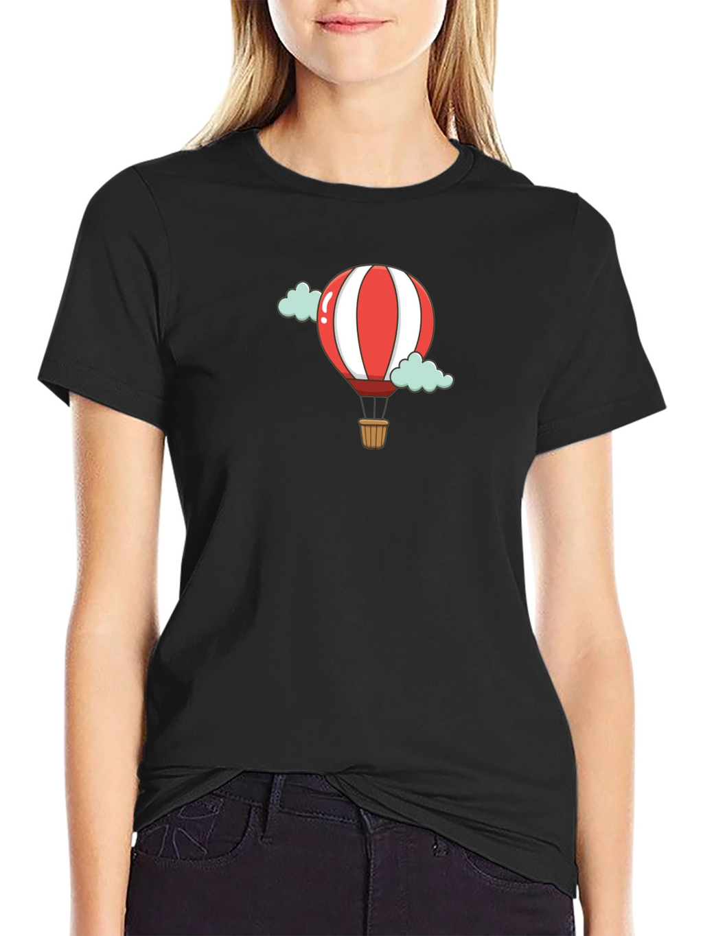 Cartoon Hot Air Balloon Black T-Shirt